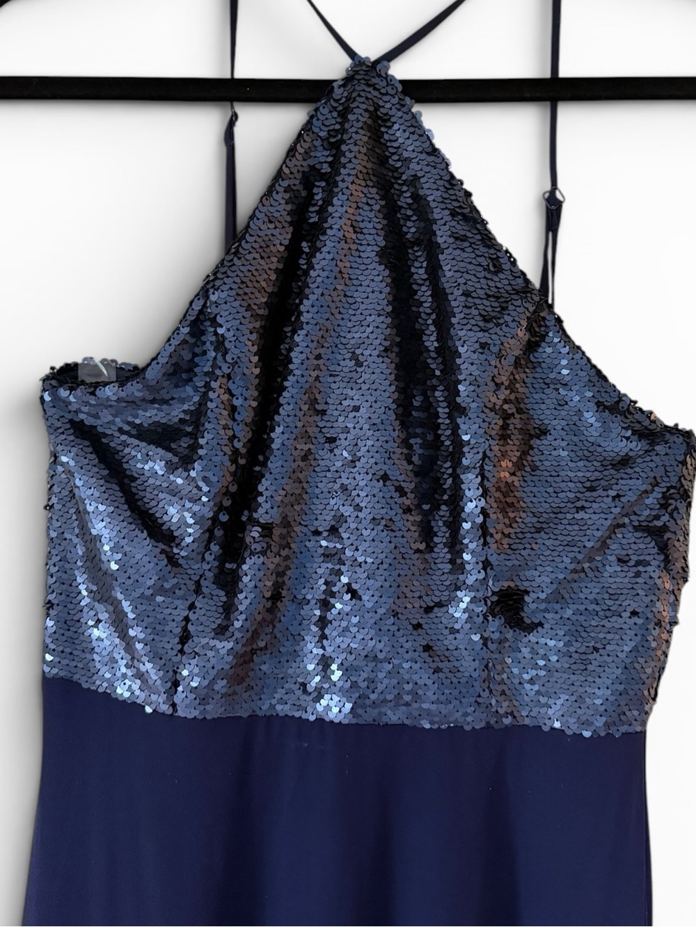Navy Sequin Halter Formal Gown Maxi Dress Medium - Picture 3 of 7